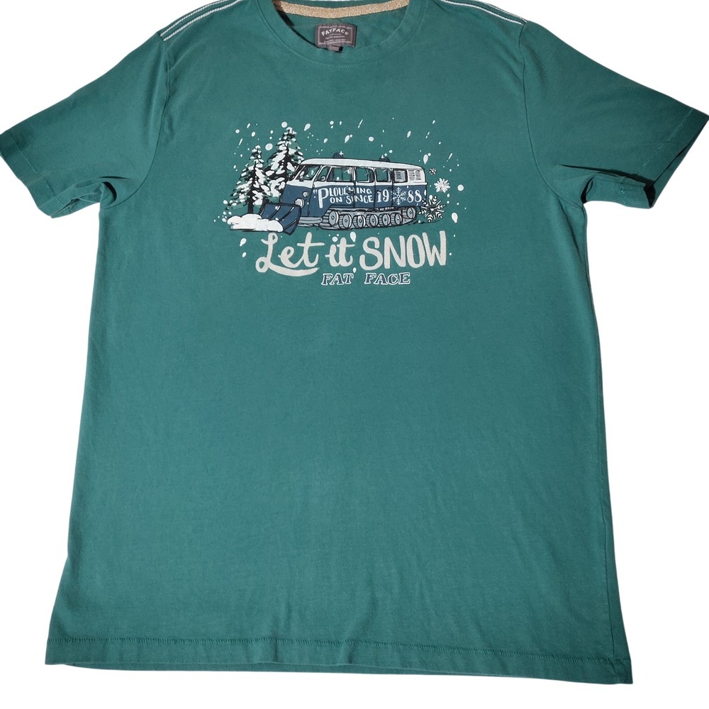 FatFace Green Teal Let It Snow Graphic Tee Shirt Size M Fat Face